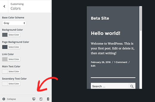 Responsive previews in customizer