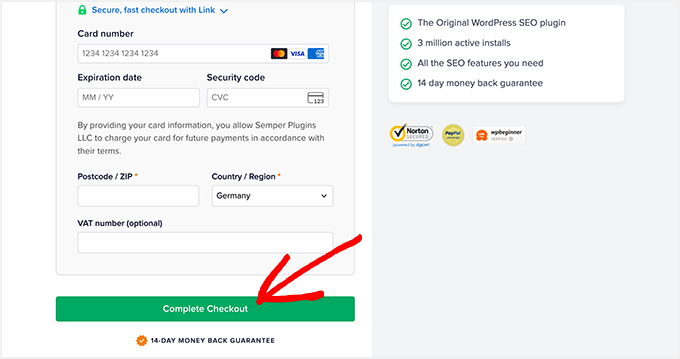 All in One SEOのアカウント設定と支払い詳細