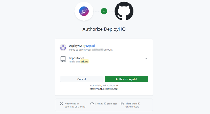 Authorize deploy with GitHub