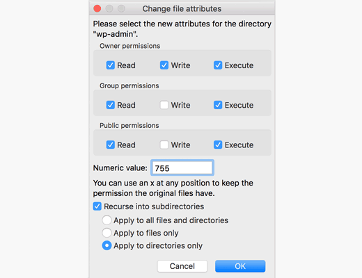 Changing file permissions using FTP