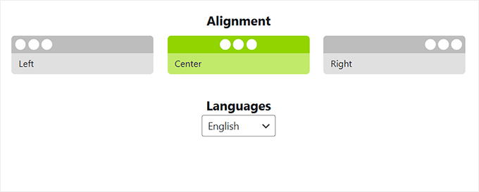 Choose reactions alignment and language