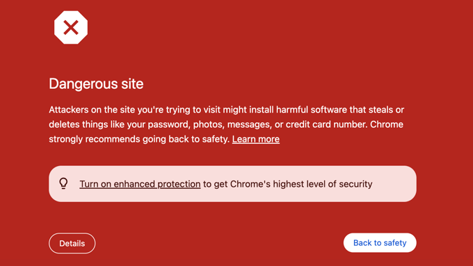 Dangerous Site Warning in Google Chrome