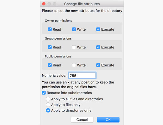 Changing file permissions for wp-content folder