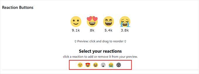 Select the Facebook-like reactions you want to display