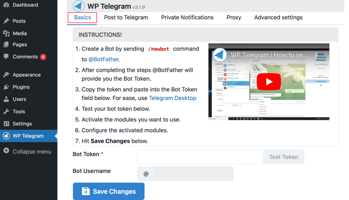 WP Telegram 的基本设置