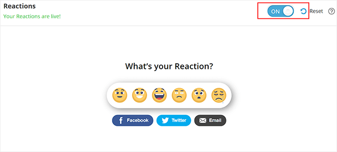 Toggle the reactions switch to ON