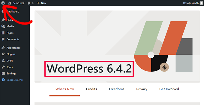 Página sobre a versão 6.4.2 do WordPress