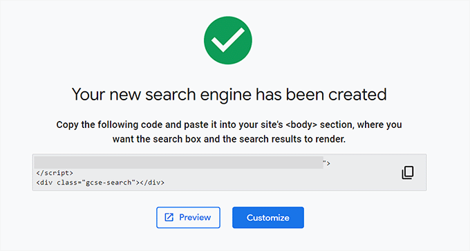 Copy the Google Search Engine ID from the website