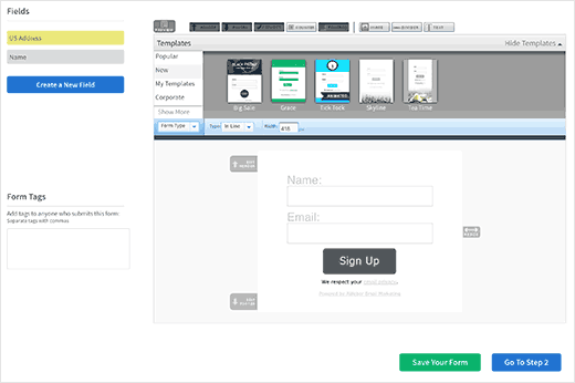 Design your signup form in AWeber