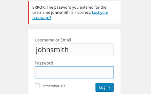 Incorrect password