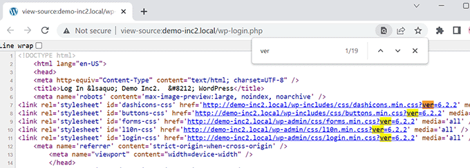 View version information in the source code of the login page