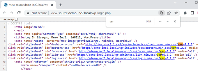 Exibir informações de versão no código-fonte da página de login