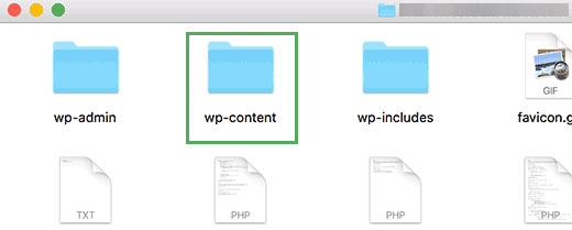 carpeta wp-content en el directorio raíz de un sitio de WordPress