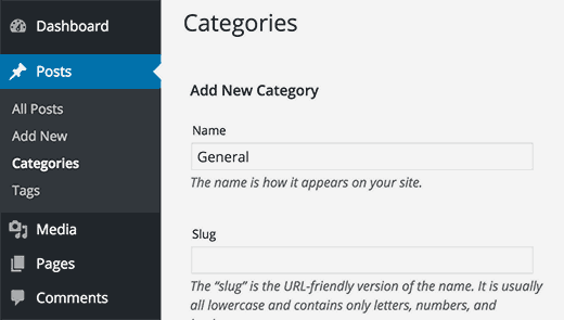 Add new category in WordPress
