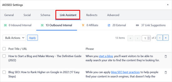 all in one seo link assistant