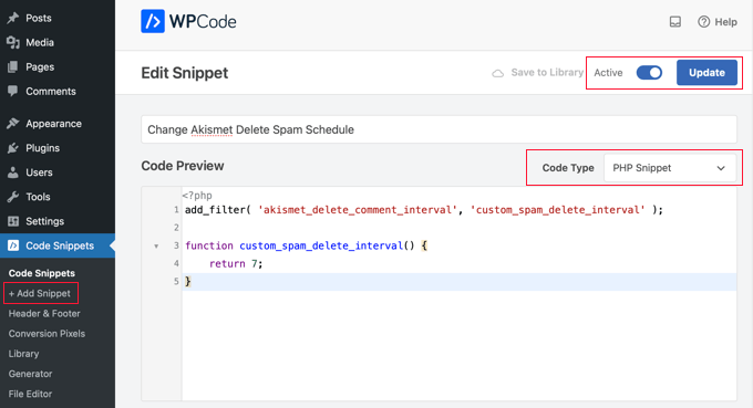 Adding the Code Snippet to WPCode