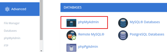 Click on PhpMyAdmin in Bluehost