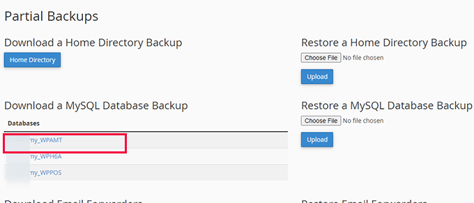 Faça o download do backup do banco de dados do cPanel