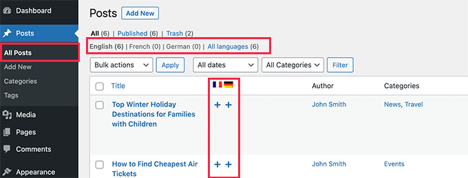 Adding content in multiple languages in WordPress