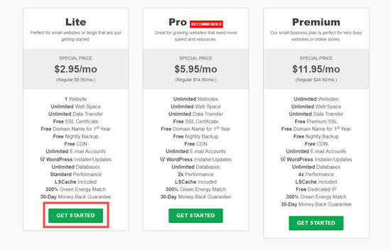 Choose your plan: the lite plan will give you the biggest discount on GreenGeek's hosting