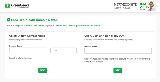 Set up your free domain name with GreenGeeks