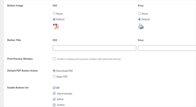 PDF button settings