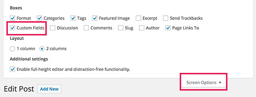 Show custom fields meta box on the post edit screen in WordPress