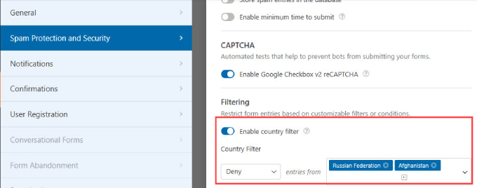 Country filter in WPForms 