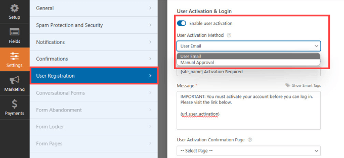 WebHostingExhibit Enable-user-activation-in-WPForms-1 How to Stop Spam Registrations on your WordPress Membership Site  