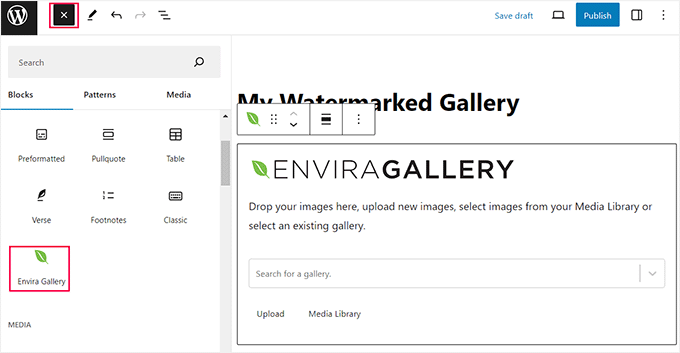 Add envira gallery block for watermarked images