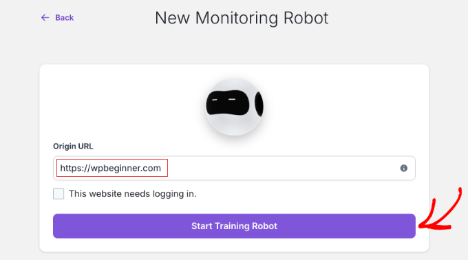 Creación de un nuevo robot de monitoreo en Browse AI