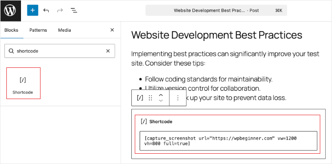 Cómo tomar capturas de pantalla automáticas en WordPress usando shortcode