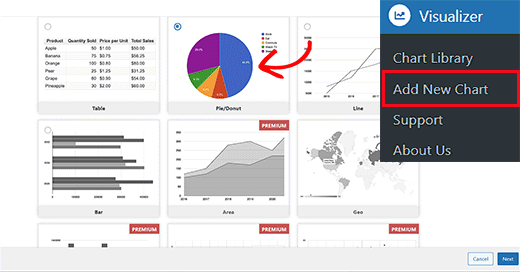 Choose a chart type in the Visualizer plugin