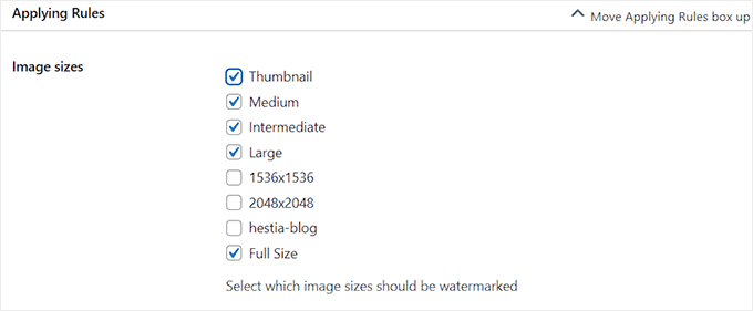 Choose image sizes where the watermark will be applied