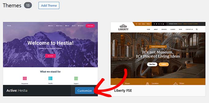 Klicken Sie auf Anpassen für Hestia