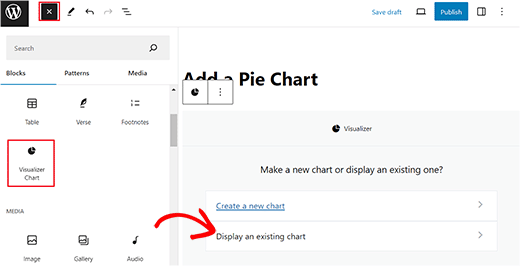 Click Display an existing chart button