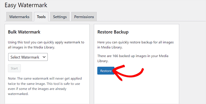 Click the Restore button to remove watermarks