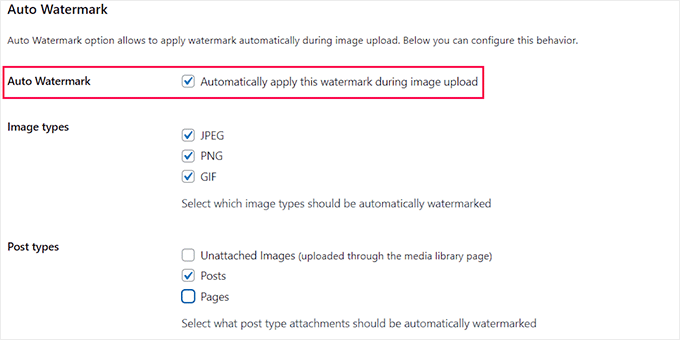 Check the box to enable automatic watermarking