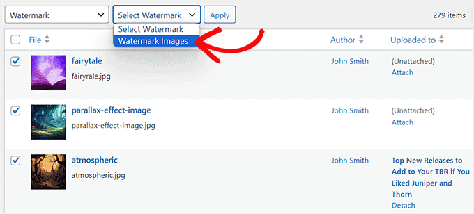 Select a watermark and click Apply