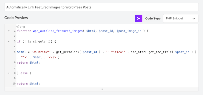 Adding the PHP snippet with conditional in WPCode Adding the PHP snippet with conditional in WPCode