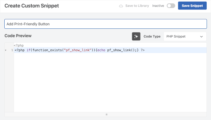 WPCodeを使用して印刷に適したボタンを追加する WPCodeを使用して印刷に適したボタンを追加する