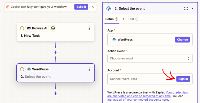 Conectar WordPress a Zapier haciendo clic en el botón de inicio de sesión