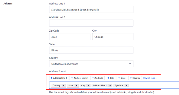 Add your business address and configure its format