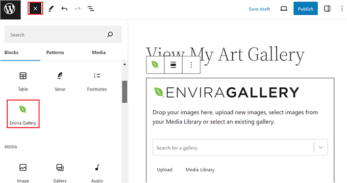 Add envira gallery block