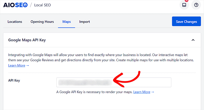 Add the Google Maps API key and click Save Changes