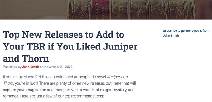 Author RSS feed link preview in the WordPress sidebar
