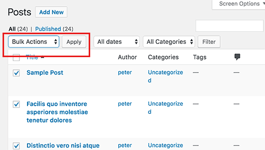 Modifica in blocco i post in WordPress