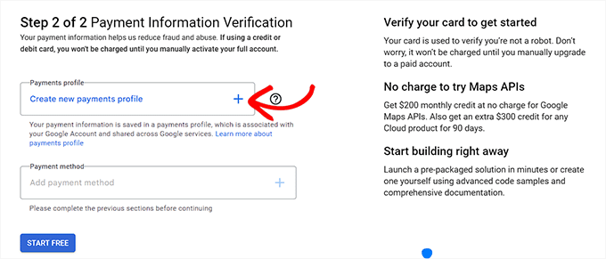 Click the + button in the payment profile field