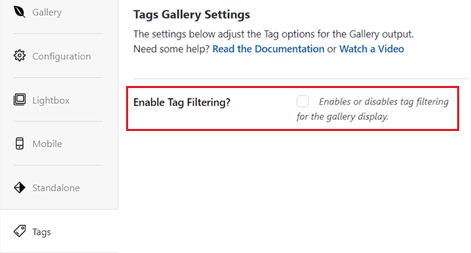 Enable tag filtering