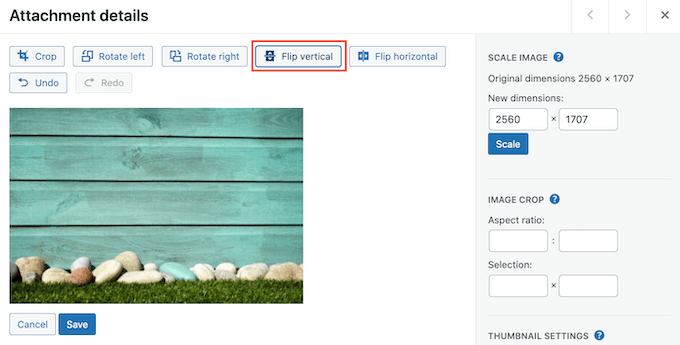 Flipping a WordPress image vertically